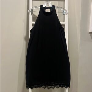 Elegant Black Halter Dress with Lace Hem